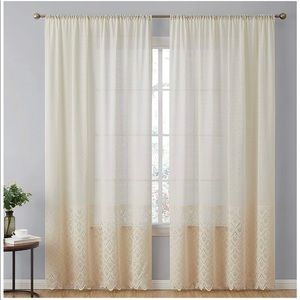 Lace Crochet Curtains (54 x 84 inches Long, Beige)